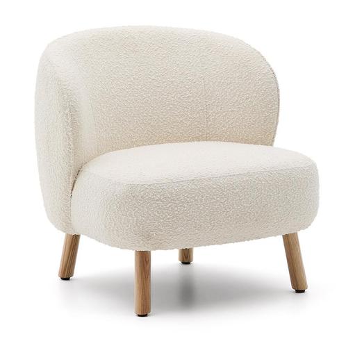 *WOONWINKEL* Kave Home Ulit Fauteuil Wit Boucle Met Houten P, Huis en Inrichting, Fauteuils, Nieuw, Verzenden