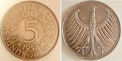 5 duitse Mark Duitsland 5 Dm 1958j ss/vz, minimalen Randf..., Postzegels en Munten, Munten | Europa | Niet-Euromunten, Verzenden