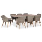 vidaXL 9-delige Tuinset met kussens poly rattan zwart, Nieuw, 8 zitplaatsen, Tuinset, Verzenden