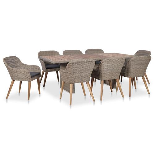 vidaXL 9-delige Tuinset met kussens poly rattan zwart, Tuin en Terras, Tuinsets en Loungesets, Tuinset, Nieuw, 8 zitplaatsen, Rotan