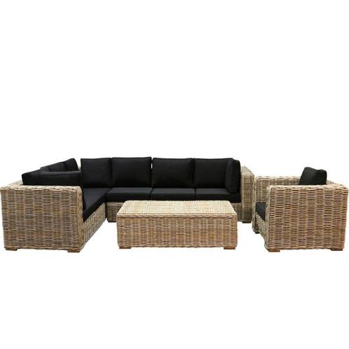 Nissah XL hoek loungeset links 4-delig naturel rotan, Tuin en Terras, Tuinsets en Loungesets, Nieuw, Ophalen of Verzenden