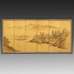 Byôbu  (vouwscherm) - Lagerhout, Zijde, Gouden zijde -