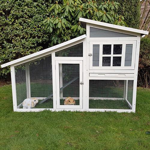 Konijnenhok Lena Wit/Grijs Dennenhout Afmeting: 152x60x96cm, Dieren en Toebehoren, Knaagdieren en Konijnen | Hokken en Kooien