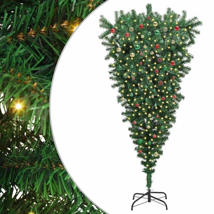 vidaXL Omgekeerde Kunstkerstboom met Bollen Set Groen 240 cm, Diversen, Kerst, Nieuw, Verzenden