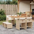 vidaXL 9-delige Tuinset met kussens poly rattan beige, Nieuw, 8 zitplaatsen, Tuinset, Verzenden