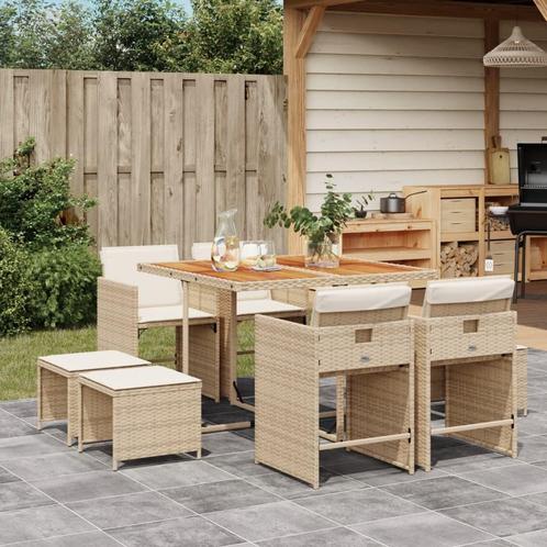 vidaXL 9-delige Tuinset met kussens poly rattan beige, Tuin en Terras, Tuinsets en Loungesets, Tuinset, Nieuw, 8 zitplaatsen, Rotan