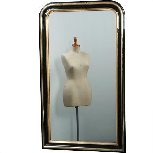 Schouwspiegel groot genoeg als passpiegel zwart en goud mooi, Antiek en Kunst, Antiek | Spiegels, Ophalen of Verzenden