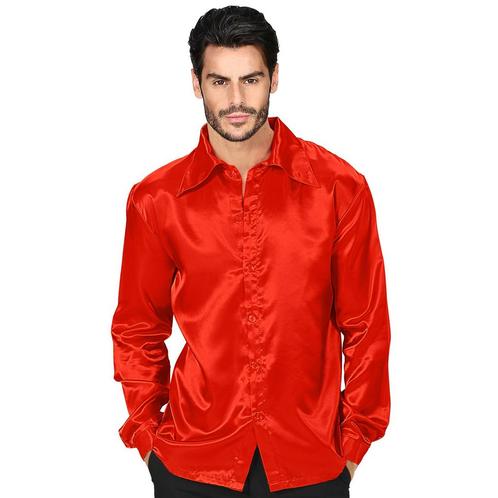 Disco 70S Blouse Rood Heren Satijn, Kleding | Heren, Carnavalskleding en Feestkleding, Nieuw, Verzenden