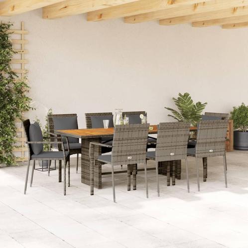 vidaXL 9-delige Tuinset met kussens poly rattan grijs, Tuin en Terras, Tuinsets en Loungesets, Tuinset, Nieuw, 8 zitplaatsen, Rotan