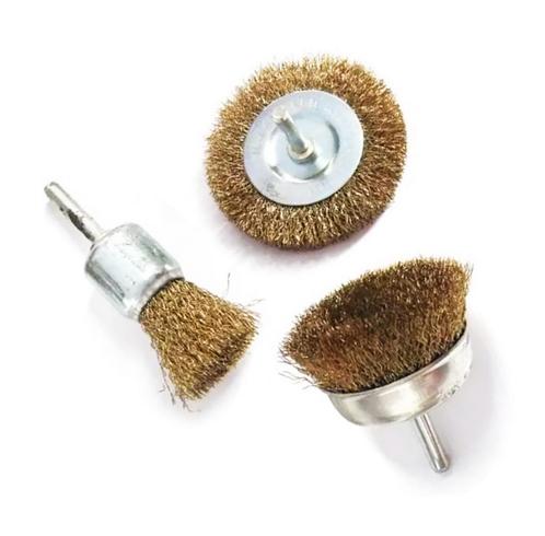 Set van 3 metaalborstels (6.35 mm as) voor boormachine, Doe-het-zelf en Verbouw, Gereedschap | Handgereedschap, Nieuw, Ophalen of Verzenden