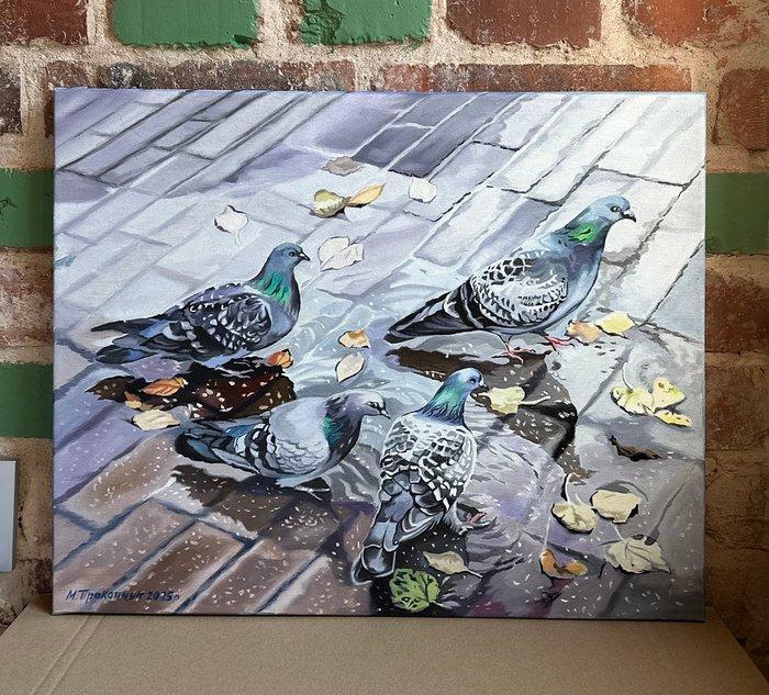 Marin Prokopchuk (XX) - Beginning of autumn. Pigeons, Antiek en Kunst, Kunst | Schilderijen | Klassiek