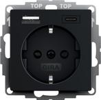 Gira Systeem 55 Dubbele Usb Wandcontactdoos Met Aarde Zwart, Verzenden, Nieuw, Overige typen