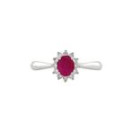 Witgouden entourage ring met robijn en diamant 14 krt, Sieraden, Tassen en Uiterlijk, Ringen, Verzenden, Zo goed als nieuw, Goud