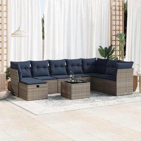 vidaXL 9-delige Loungeset met kussens poly rattan grijs, Tuin en Terras, Tuinsets en Loungesets, Loungeset, Nieuw, Meer dan 8 zitplaatsen
