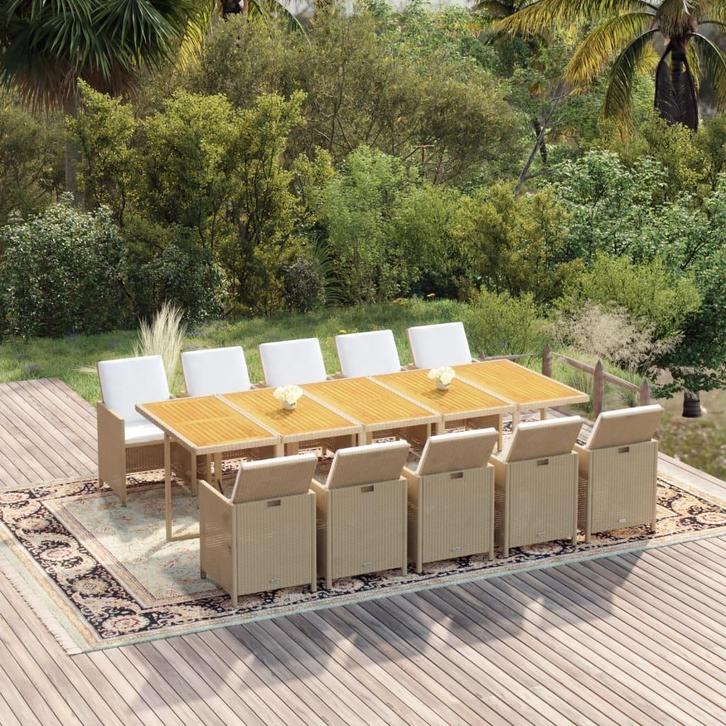 vidaXL 11-delige Tuinset met kussens poly rattan beige, Tuin en Terras, Tuinsets en Loungesets, Tuinset, Nieuw, Rotan, Verzenden