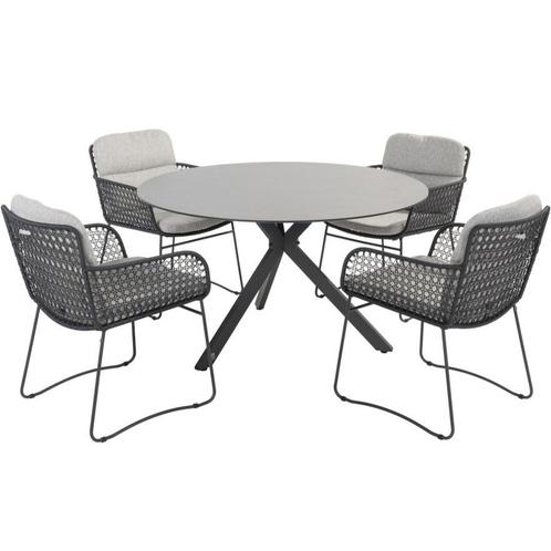 Aprilla Locarno dining tuinset 130 cm rond 5 delig HPL, Tuin en Terras, Tuinsets en Loungesets, Nieuw, Ophalen of Verzenden
