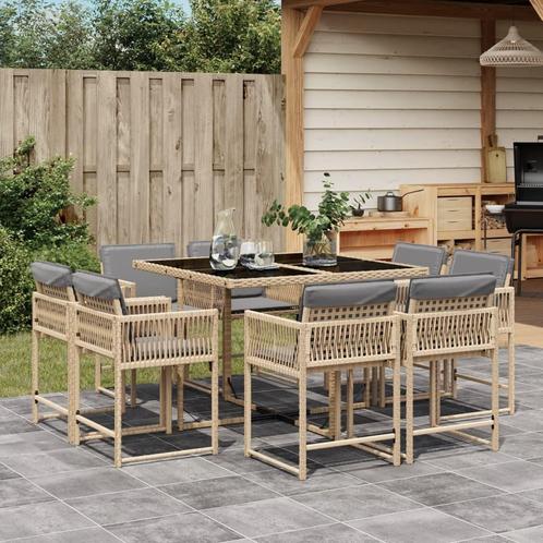 vidaXL 9-delige Tuinset met kussens poly rattan gemengd, Tuin en Terras, Tuinsets en Loungesets, Tuinset, Nieuw, 8 zitplaatsen