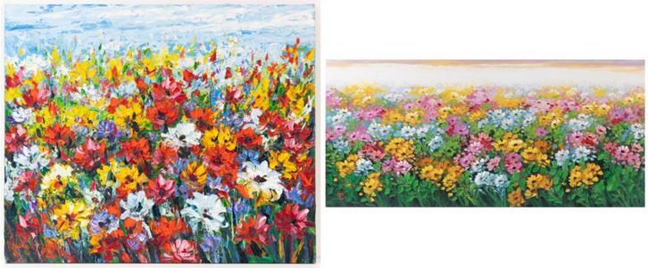 Schilderij (2x) Bloemenvelden, Antiek en Kunst, Kunst | Schilderijen | Klassiek, Ophalen