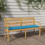 vidaXL Bankje Batavia met blauw kussen 150 cm massief, Verzenden, Nieuw, Teakhout