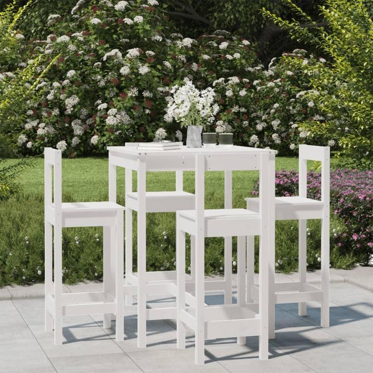vidaXL 5-delige Barset massief grenenhout wit, Tuin en Terras, Tuinsets en Loungesets, Nieuw, 5 zitplaatsen, Verzenden