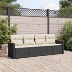 vidaXL 4-delige Loungeset met kussens poly rattan zwart, Tuin en Terras, Verzenden, Nieuw, Rotan, Loungeset