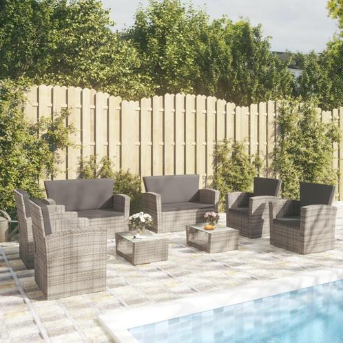 vidaXL 8-delige Loungeset met kussens poly rattan grijs, Tuin en Terras, Tuinsets en Loungesets, Loungeset, Nieuw, 8 zitplaatsen