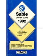 1992 MERCURY SABLE INSTRUCTIEBOEKJE ENGELS (USA)