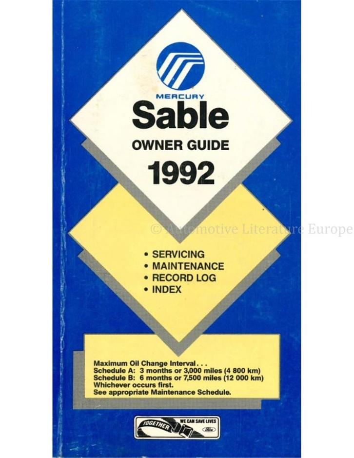 1992 MERCURY SABLE INSTRUCTIEBOEKJE ENGELS (USA), Auto diversen, Handleidingen en Instructieboekjes