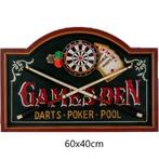 Houten Wandbord – Games Den Darts Poker Pool Game Room