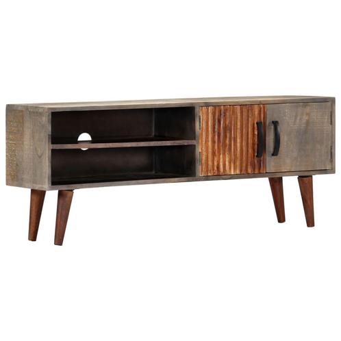 vidaXL Tv-meubel 130x30x46 cm massief ruw mangohout grijs, Huis en Inrichting, Kasten | Televisiemeubels, 25 tot 50 cm, Nieuw