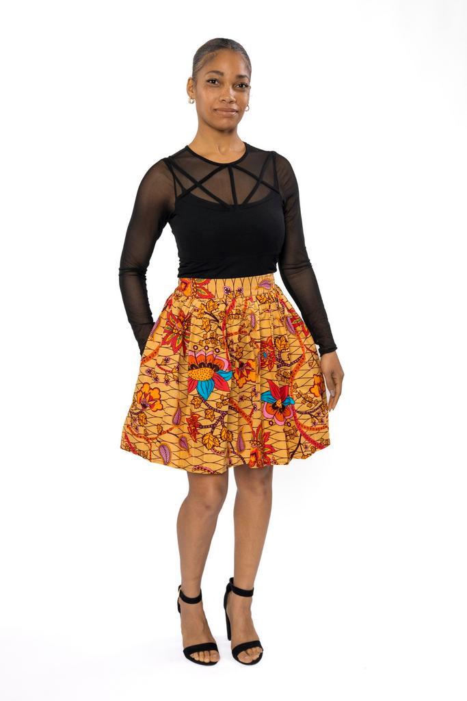 Afrikaanse print mini rok - Beige Oranje Botanical Flow - S, Kleding | Dames, Rokken, Nieuw, Ophalen of Verzenden
