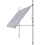 Klem zonwering luifel uitschuifbaar donkerblauw wit 150x120, Verzenden, Nieuw