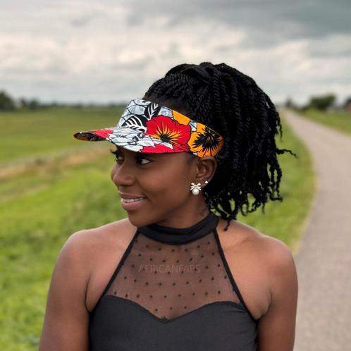 Zonneklep / Pet met Afrikaanse print - Lichtgrijs / rode blo, Kleding | Heren, Hoeden en Petten, Nieuw, Ophalen of Verzenden