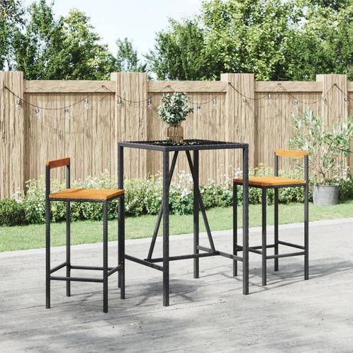 vidaXL 3-delige Tuinbarset poly rattan en massief acaciahout, Tuin en Terras, Tuinsets en Loungesets, Nieuw, 2 zitplaatsen, Rotan