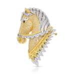 Broche - 18 karaat Geel goud, Platina - 4.21ct. tw. Onyx -, Sieraden, Tassen en Uiterlijk, Antieke sieraden