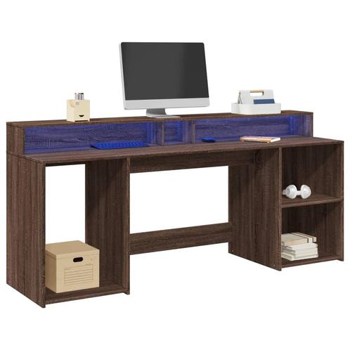 vidaXL Bureau met LED-verlichting 200x55x91 cm hout bruin, Huis en Inrichting, Bureaus, Nieuw, Verzenden