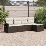 vidaXL 5-delige Loungeset met kussens poly rattan bruin, 5 zitplaatsen, Nieuw, Loungeset, Verzenden
