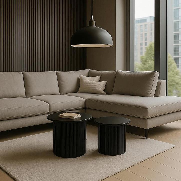 Bijzettafels - geribbeld - zwart - Set van 2, Huis en Inrichting, Tafels | Bijzettafels, Nieuw, Verzenden