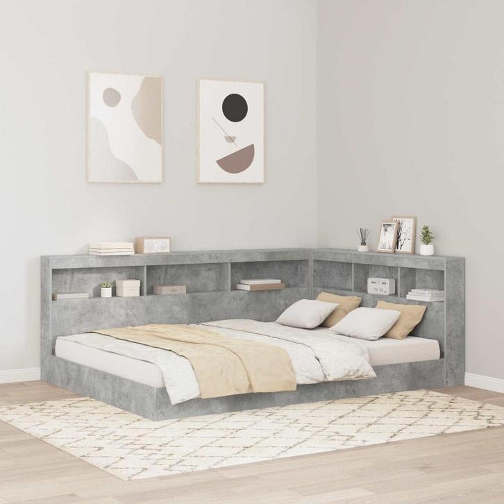 vidaXL Boekenkast Bed met opslag Betongrijs 160 x 200 cm, Huis en Inrichting, Slaapkamer | Bedden, Grijs, Nieuw, Hout, Verzenden