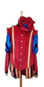 Deluxe Fluwelen Pietenkostuum – Rood met Blauw — M, Diversen, Sinterklaas, Ophalen of Verzenden, Nieuw
