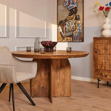 Outlet prijs: Eettafel Rond | Mangohout | 130x130x76cm beschikbaar voor biedingen