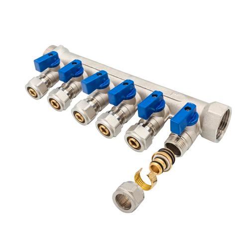 Verdeler met bolkraan mv-1 6x16 blauw (CV groepenverdelers), Doe-het-zelf en Verbouw, Verwarming en Radiatoren, Radiator, Nieuw