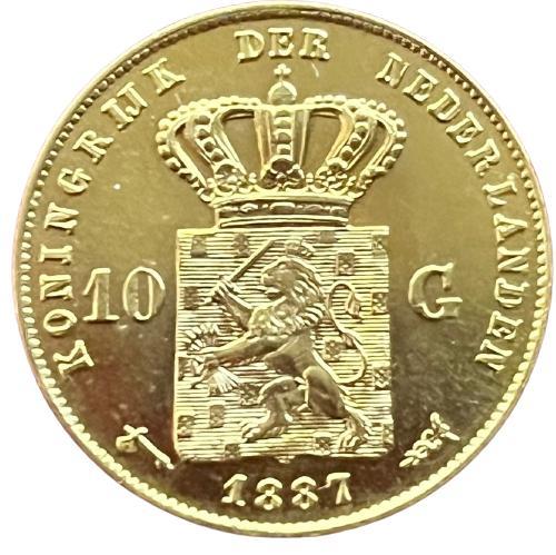 Gouden 10 gulden 1887 Willem III Schaars, Postzegels en Munten, Munten | Nederland, Losse munt, 10 gulden, Koning Willem III, Goud