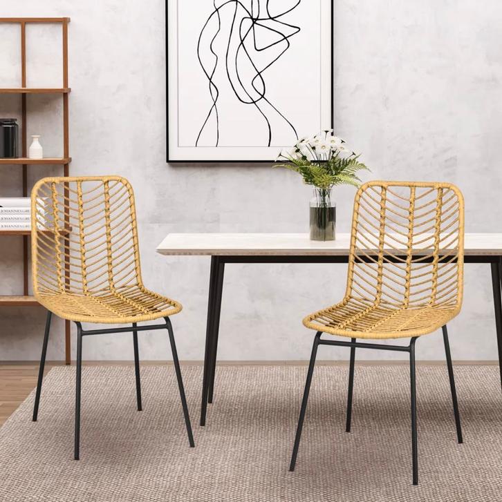 Set van 2 Boheemse Eetkamerstoelen - Synthetisch Rotan, Huis en Inrichting, Stoelen, Twee, Nieuw, Riet of Rotan, Verzenden