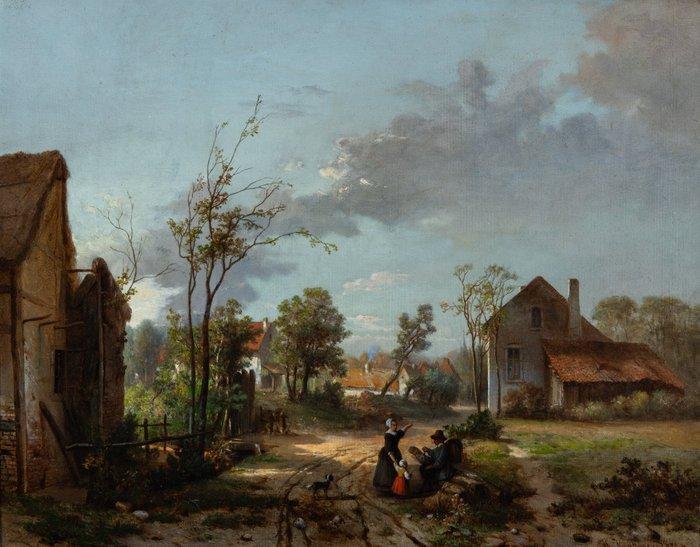 Hollandse School (XIX) H Vanhagendoren - Dorps Dagtafereel, Antiek en Kunst, Kunst | Schilderijen | Klassiek