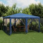 vidaXL Partytent met 8 mesh zijwanden 4x4 m HDPE blauw, Verzenden, Nieuw