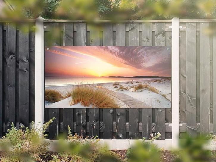 NR 1213: Tuinposter Strandovergang zonsondergang 90x180cm, Tuin en Terras, Tuinwanddecoratie, Nieuw
