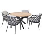 Prado Calpi dining tuinset 130 cm rond 5 delig rope teak 4, Tuin en Terras, Tuinsets en Loungesets, Ophalen of Verzenden, Nieuw