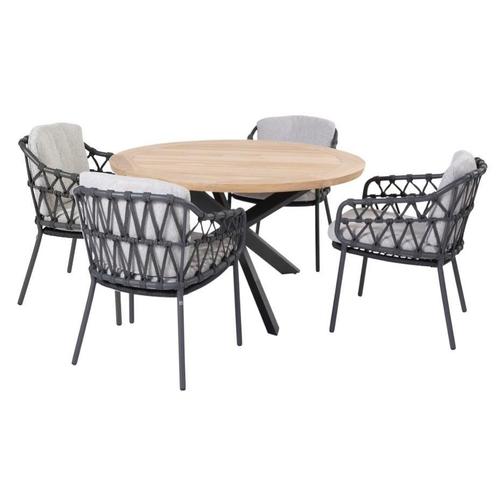 Prado Calpi dining tuinset 130 cm rond 5 delig rope teak 4, Tuin en Terras, Tuinsets en Loungesets, Nieuw, Ophalen of Verzenden