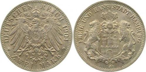 Duitsland 2 Mark Hamburg 1904 J praegefrisch/stempelglanz..., Postzegels en Munten, Munten | Europa | Niet-Euromunten, Verzenden